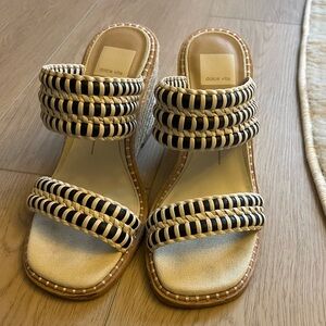 Dolce Vita Black and Cream Woven Double-Band Slide Mules